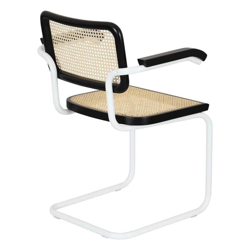 Breuer Chair Company Marcel Breuer Cesca Cane Cantilever Armchair Arm Chair w/ White Steel Frame (Various Wood & Cane Colors)