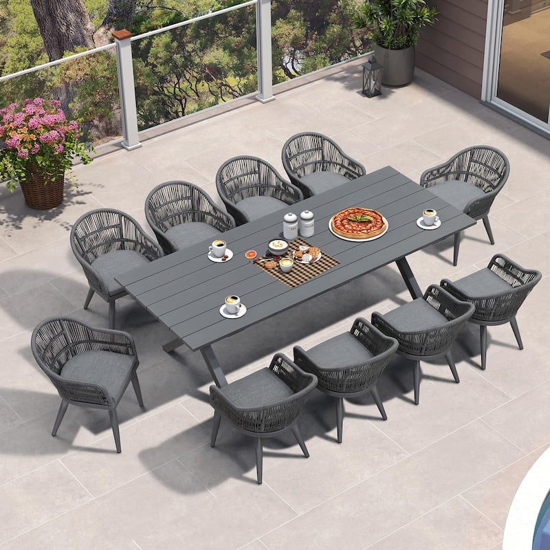 PURPLE LEAF Patio Dining Set with Outdoor Aluminium Dining Table and Woven Rattan Chairs - 10person