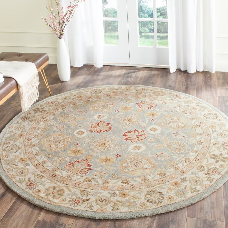 SAFAVIEH Handmade Antiquity Anner Traditional Oriental Wool Area Rug - 6' x 6' Round - Grey Blue/Beige