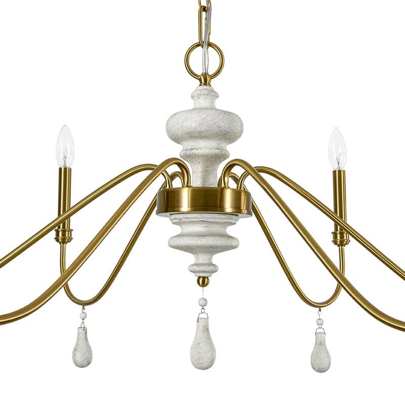 Mid-Century Aged Brass 6-Light Wide Candle Style Chandelier 38in