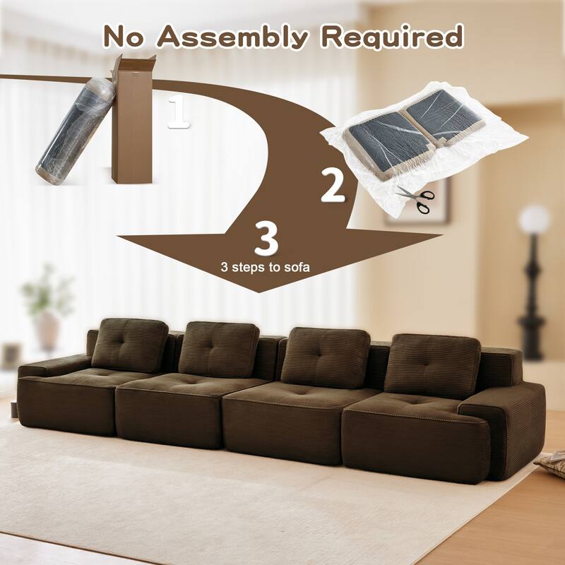 153" Modern Modular Corduroy Sectional Sofa, 4-Seater, Tufted Design