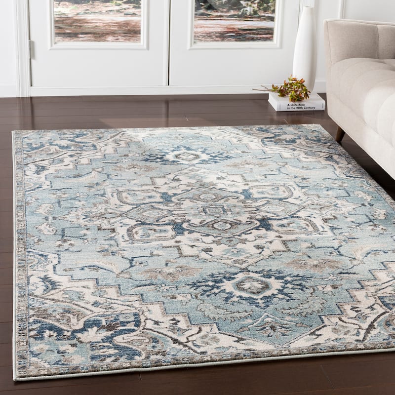 Arkaitz Teal & Ivory Updated Traditional Area Rug - 7' 10" x 9' 10" - Teal/Ivory - 7' 10" x 9' 10"