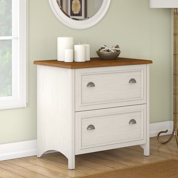 slide 2 of 7, 2-drawer Lateral File Cabinet Antique White/Tea Maple