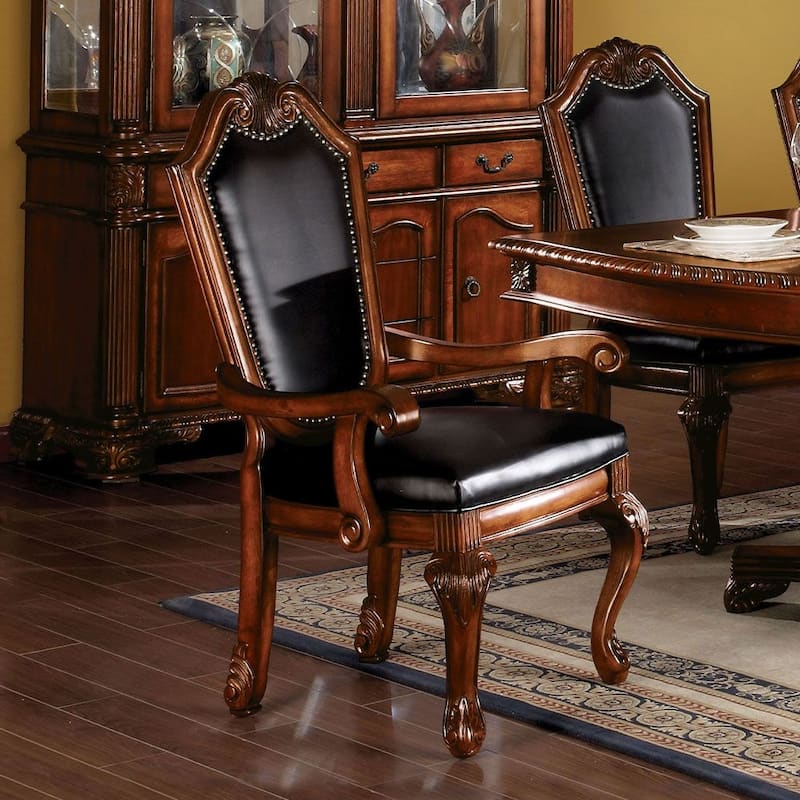 Chateau De Ville Side Chair (Set-2) in Black PU & Cherry