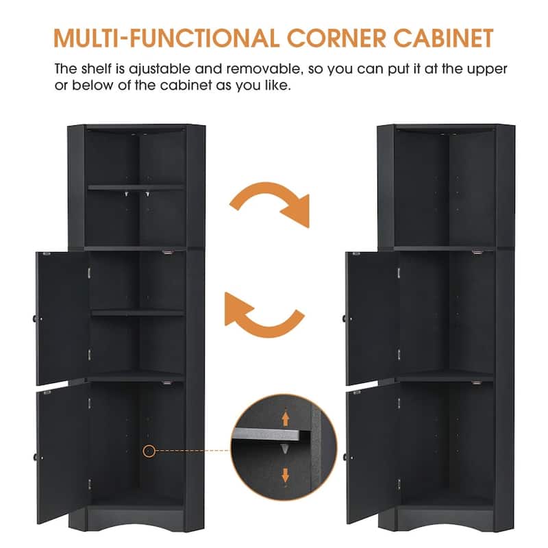 Merax Freestanding Tall Bathroom Corner Cabinet with Adjustable Shelves