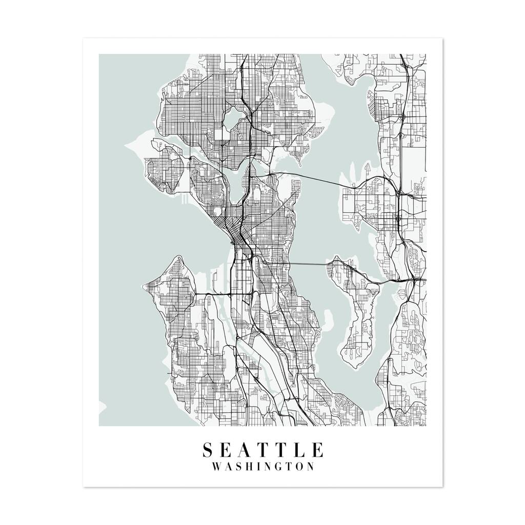 Seattle Washington Maps Minimal Unframed Wall Art Print/Poster