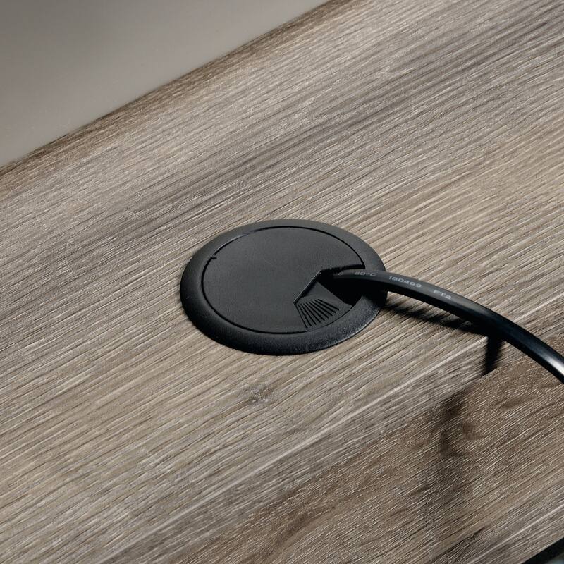 Engineered Wood Industrial L-Shaped Desk with Built-In Usb Ports And Grommet Holes, Brown