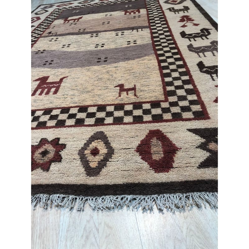 Hand-knotted Wool Beige Traditional Modern Modern Knot Rug - 6' x 9'