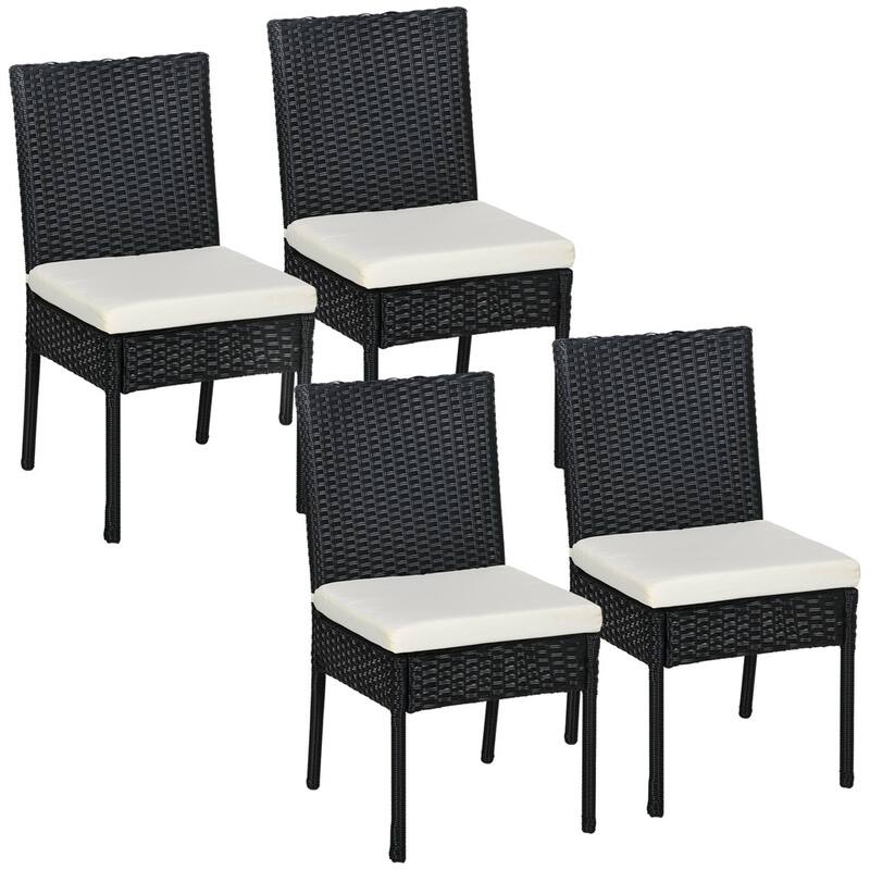 Black Cream Rattan Outdoor Dining Chairs Set of 4 with Cushions - 17.3" W x 22.8" D x 34.6" H