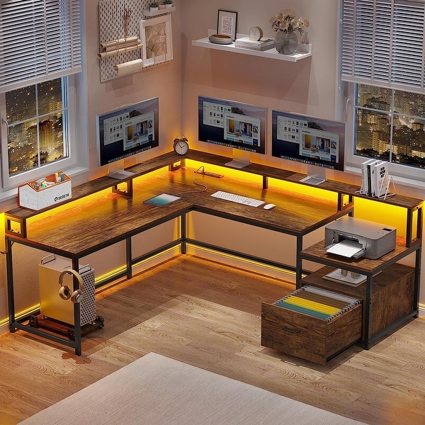 L Shape Gaming Computer Desk with File Drawer Printer Storage Shelves On Sale Bed Bath Beyond 39255850