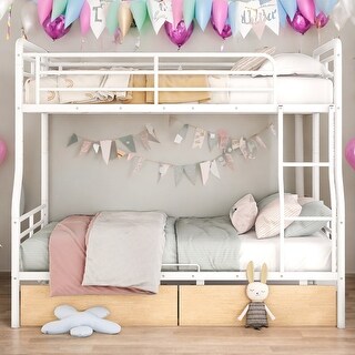 Full XL Over Queen Metal Bunk Bed with 2 Drawers for Home