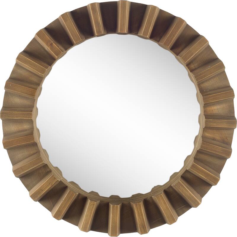 Sprocket Dark Brown Solid Wood Cog Frame Round Mirror - 26" x 26"