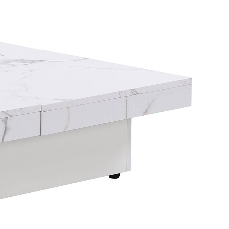 Wooden Square Coffee Table, with Four Storage Compartments Underneath Sliding Top
