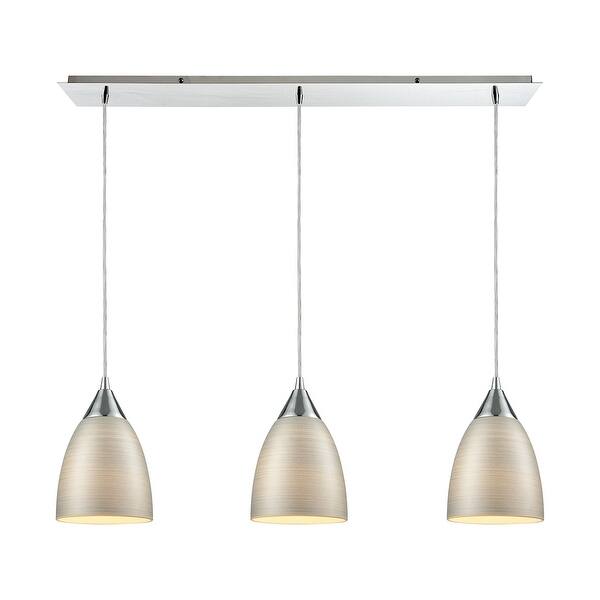 slide 2 of 2, Merida 3-Light Linear Mini Pendant Fixture in Polished Chrome with Silver Linen Glass