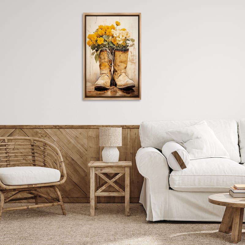 Stupell Flowers in Rugged Country Boots Framed Floater Canvas Wall Art Design By Heidi Kuntz