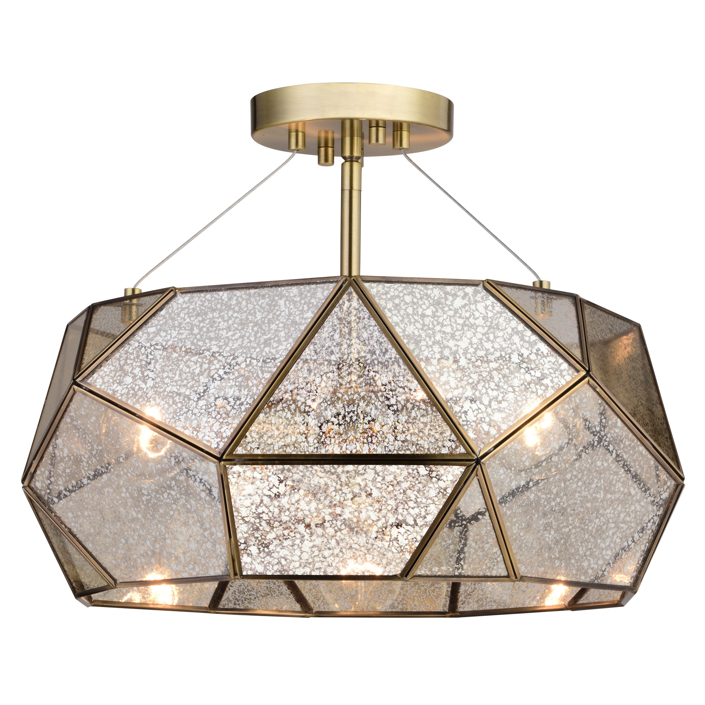 Gold Aged Brass Geometric Semi Flush Mount Light