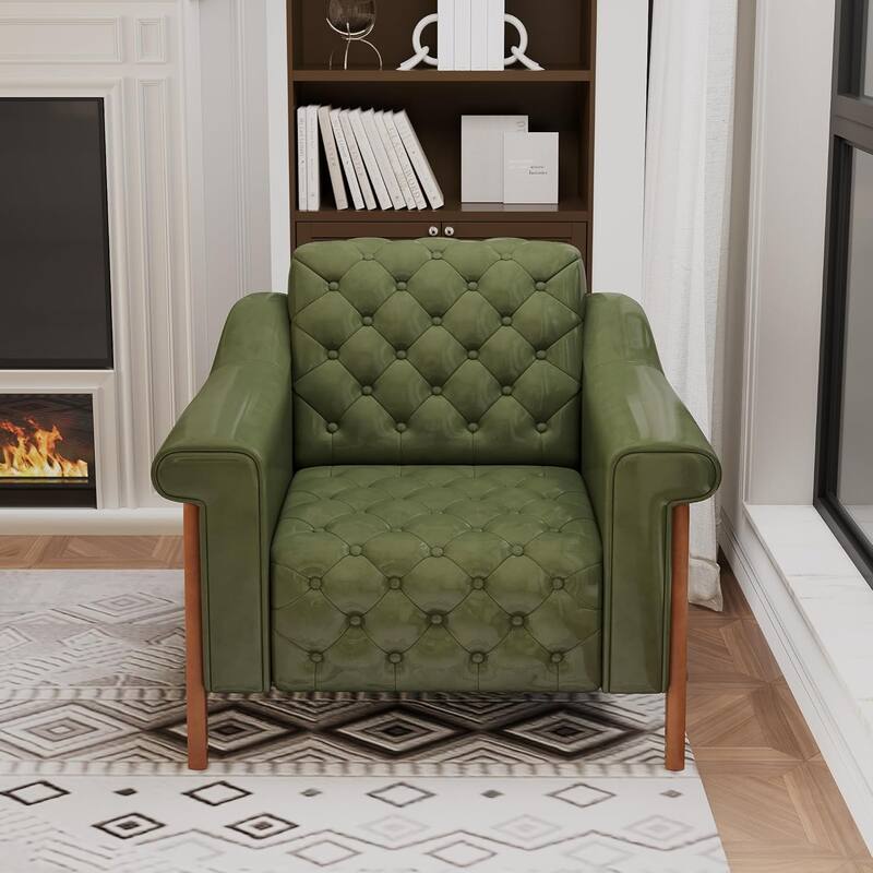 Cozy Accent Chair,PU Leather Modern Living Room Chairs,Mid-Century Office Reading Chair,Single Sofa,Armchair