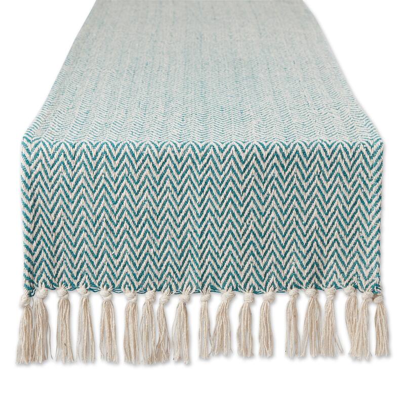 Chevron Handloom Table Runner - 15x108" - Teal