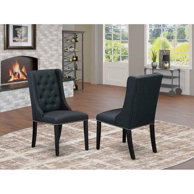 Modern Parson Dining Chairs Set of 2 - Black Linen Fabric Tufted Back