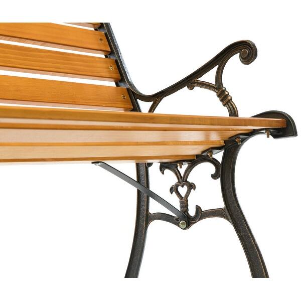 Shop Wooden Outdoor Park Patio Garden Yard Bench Steel Armrest Legs Overstock 31451913