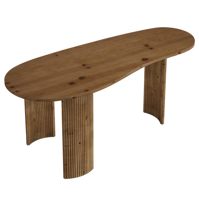 Solid Wood Executive Desk, Curved Small Computer Desk with Sturdy Fluted Legs