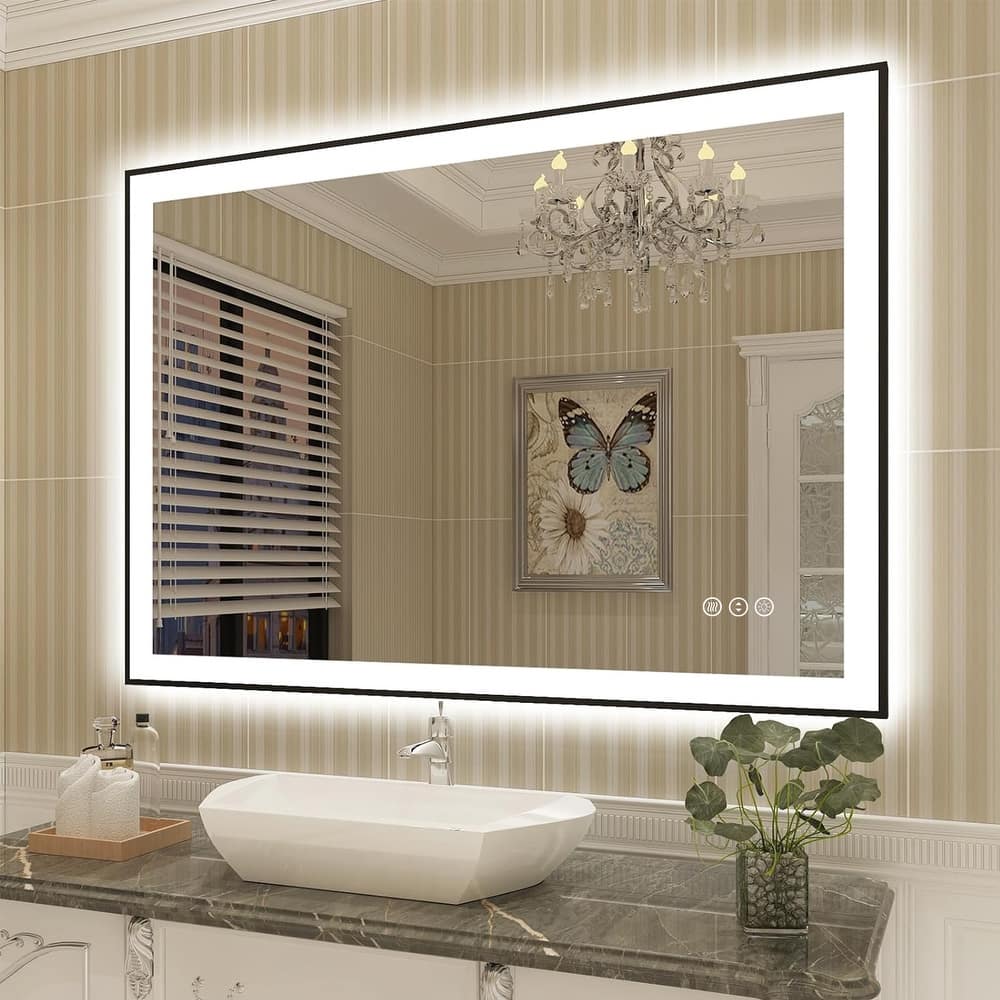 UL Certified Back & Front LED Lighted Anti-Fog Tempered Glass Framed Wall Bathroom Vanity Mirror