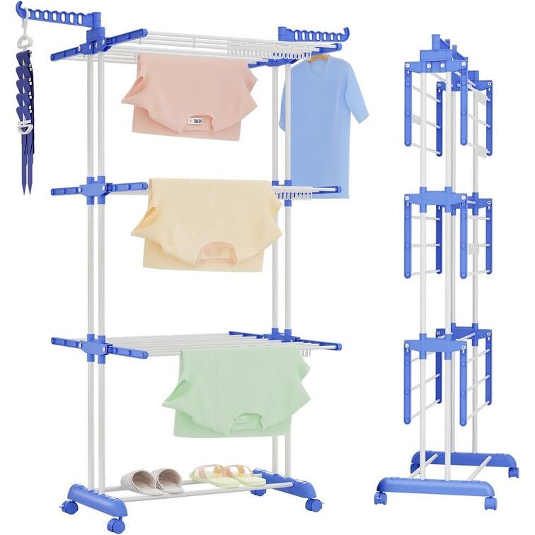 4-Tier Rolling Clothes Drying Rack - Collapsible Use