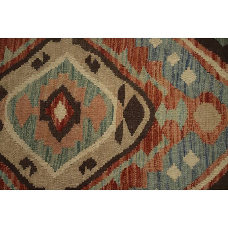 Hand Woven Oriental 100% Wool Carpet Southwestern Tribal Brown Kilim Area Rug - 9' 10'' X 6' 7''