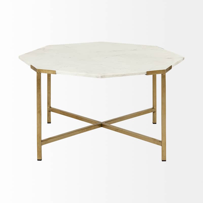 Vincent II White Marble and Iron Octagon Side Tables (Set of Two)