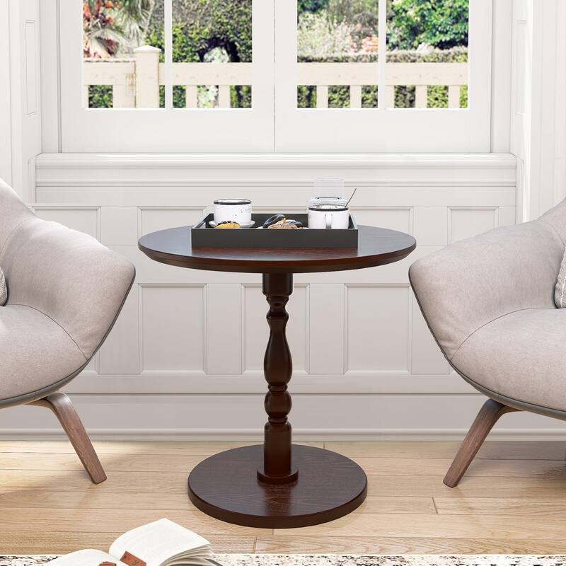 GDF Studio - Corvin 23" Modern Round Wooden Accent Table - Walnut Brown