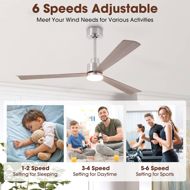 52" Brushed Nickel ABS 3-Blade Dimmable Ceiling Fan with Light and Remote