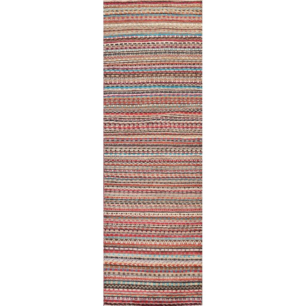 Striped Gabbeh Kashkoli Oriental Runner Rug Wool Hand-knotted Carpet - 2'8" x 9'10"