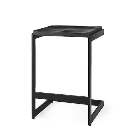 Kiran Black Solid Wood Seat w/ Black Iron Base Counter Stool