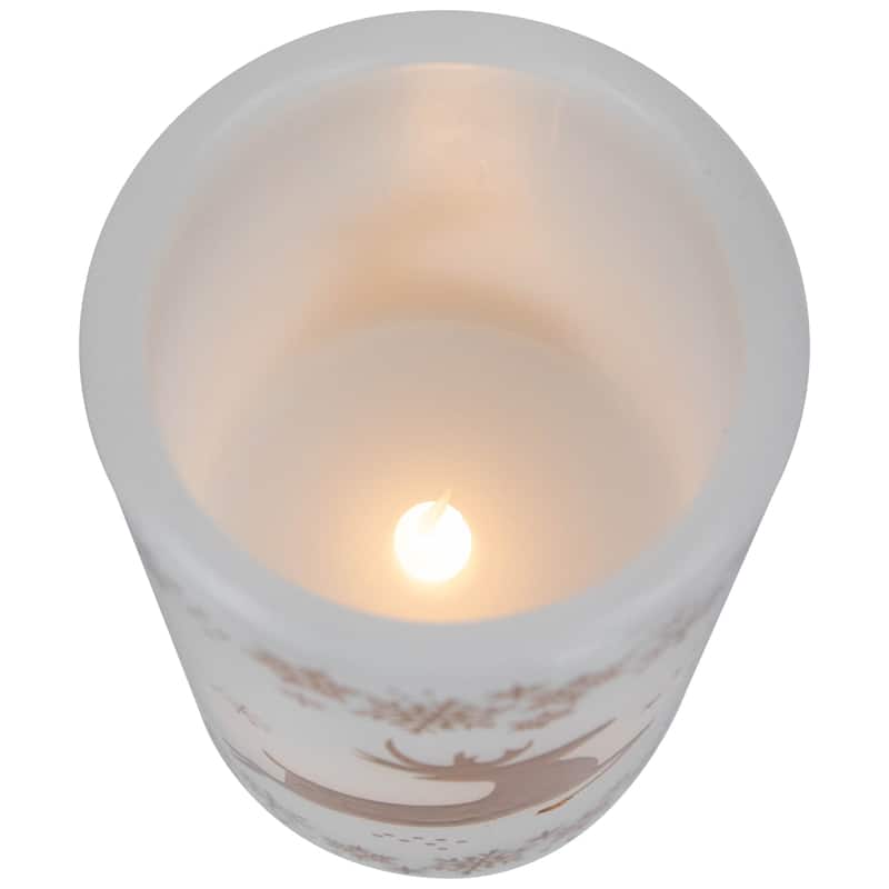 LED Reindeer Flameless Flickering Wax Pillar Christmas Candles - 6" - Set of 3