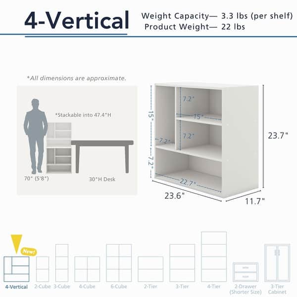 dimension image slide 0 of 9, DH BASIC Modern Stackable Storage Organizer Bookcase with Doors