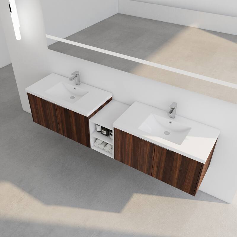 60 Inch Bathroom Vanity with Soft Close Doors, Resin Sink, Ample Storage and Matching Small Shelves (KD Packing)