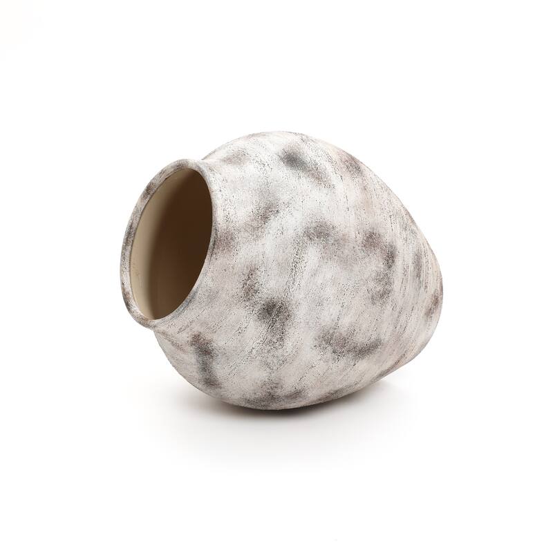 Rustic Gray with Weathered White Finish Stoneware Vase, Vintage Pottery