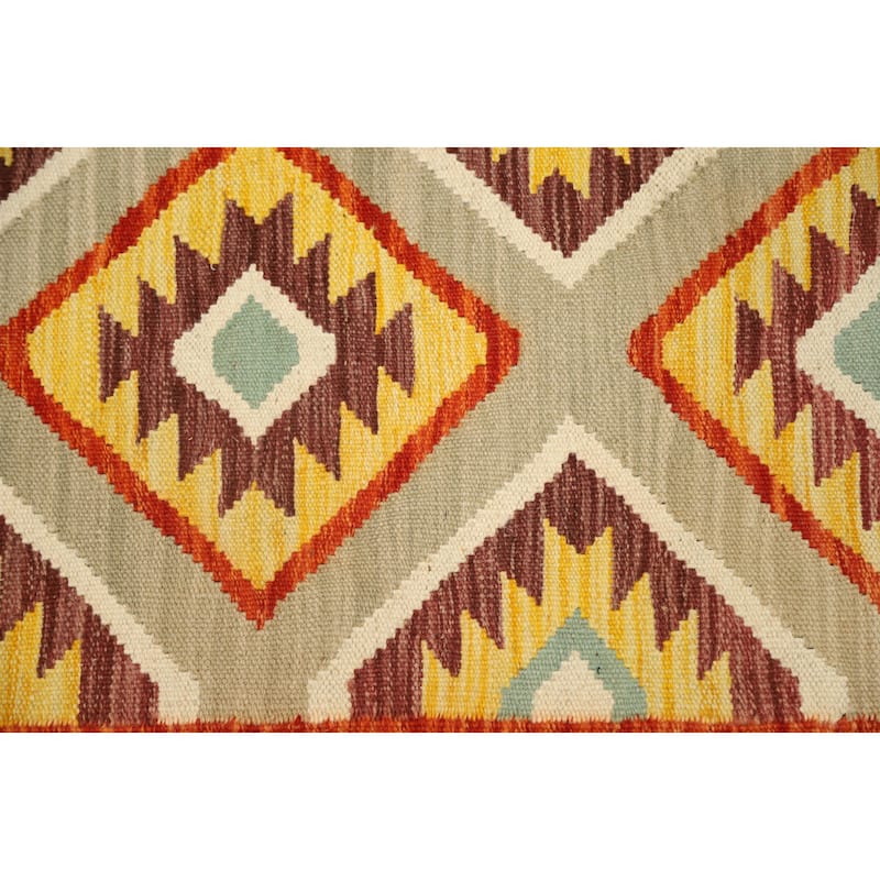 Hand Woven Oriental 100% Wool Carpet Southwestern Geometric Multi-Colored Kilim Area Rug - 5' 1'' X 3' 5''