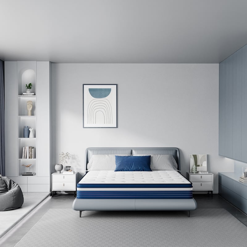 IFLUOUS 10in. Innerspring Hybrid Pressure Relief and Cooling Plush Mattress with CertiPUR-US, SGS and OEKO-TEX Certified