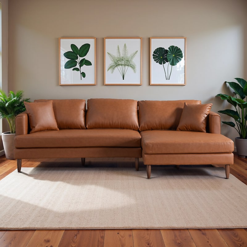 Diana Mid-Century Modern L-Shaped Pillow Back Leather Sectional Sofa