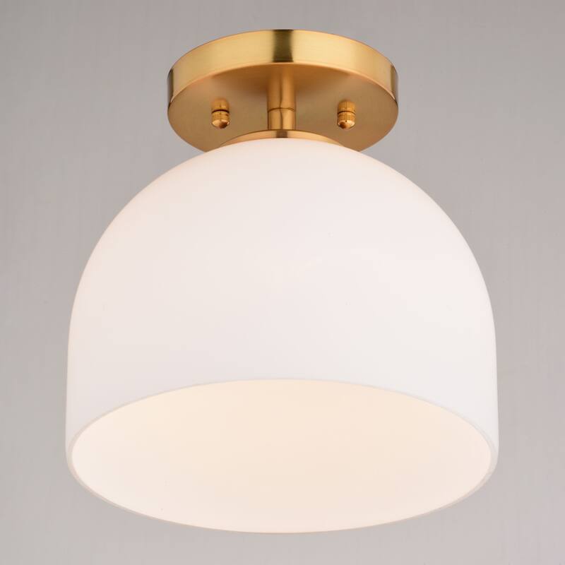 Shelby 9.25-in W Gold Brass Transitional Semi Flush Mount Ceiling Light White Glass - 9.25-in W x 9-in H x 9.25-in D