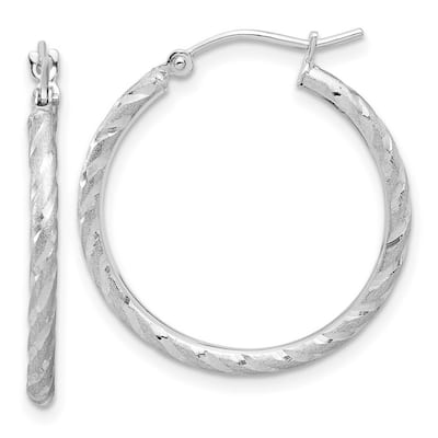 Curata 14k White Gold Polished and Satin Diamond cut Hoop Earrings - 26.5x24.9mm