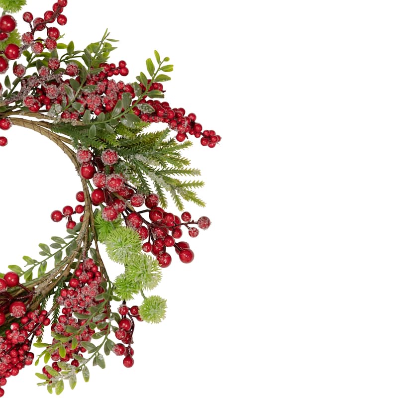 Artificial Frosted Red Berry and Pine Christmas Wreath, 16-Inch, Unlit