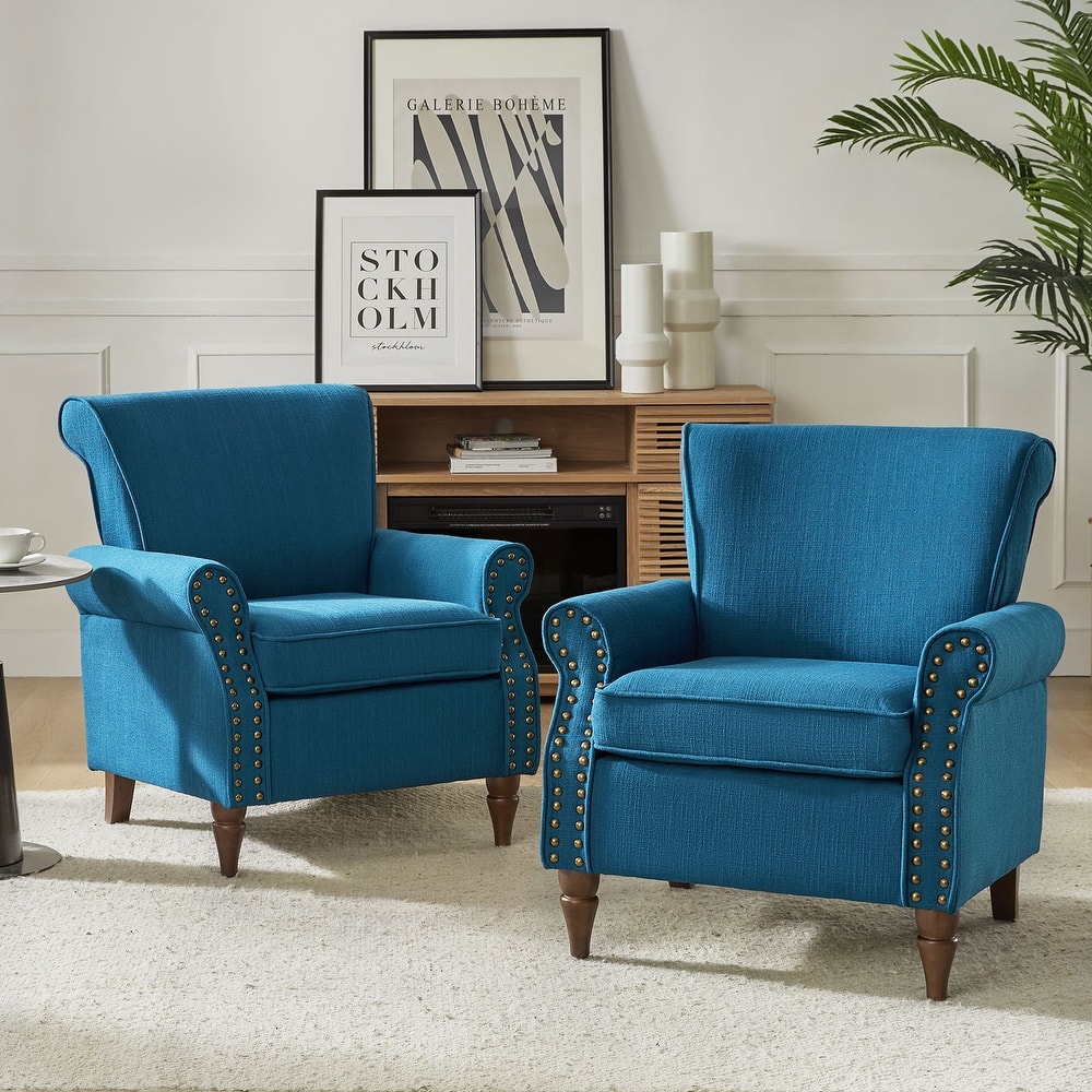 Nyctelius Upholstered Comfy Accent chair with Turned Wooden Legs and Nailhead Trim Set of 2 by HULALA HOME