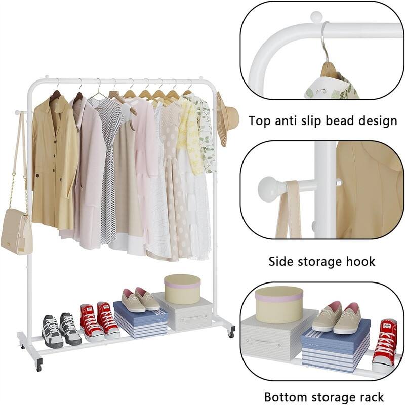 Clothes Rack With Wheels Freestanding Simple Single Pole - 15.75"D x 45.28"W x 57.48"H