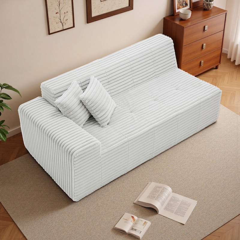Corduroy Oversized Low-back Modular Loveseat Chaise with Pillow