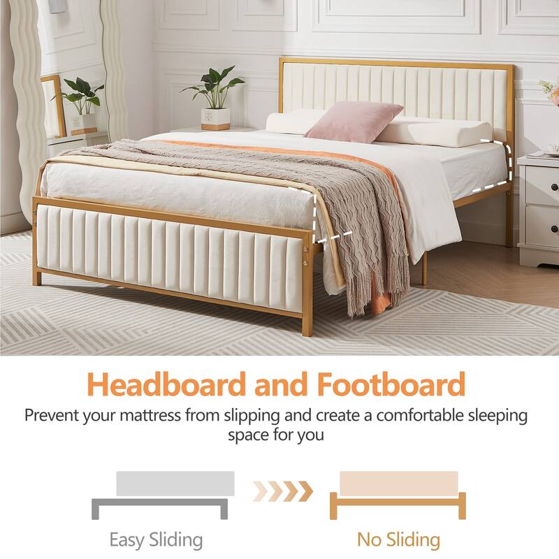 Javlergo Bed Frames with Upholstered Tufted Headboard and Footboard Heavy Duty Steel Slats Platform No Box Spring Needed