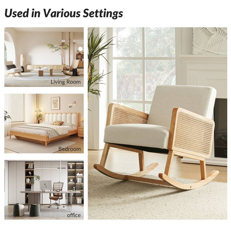 Venezia Upholstery Comfy Rocking Chair with Rattan Arms Set of 2