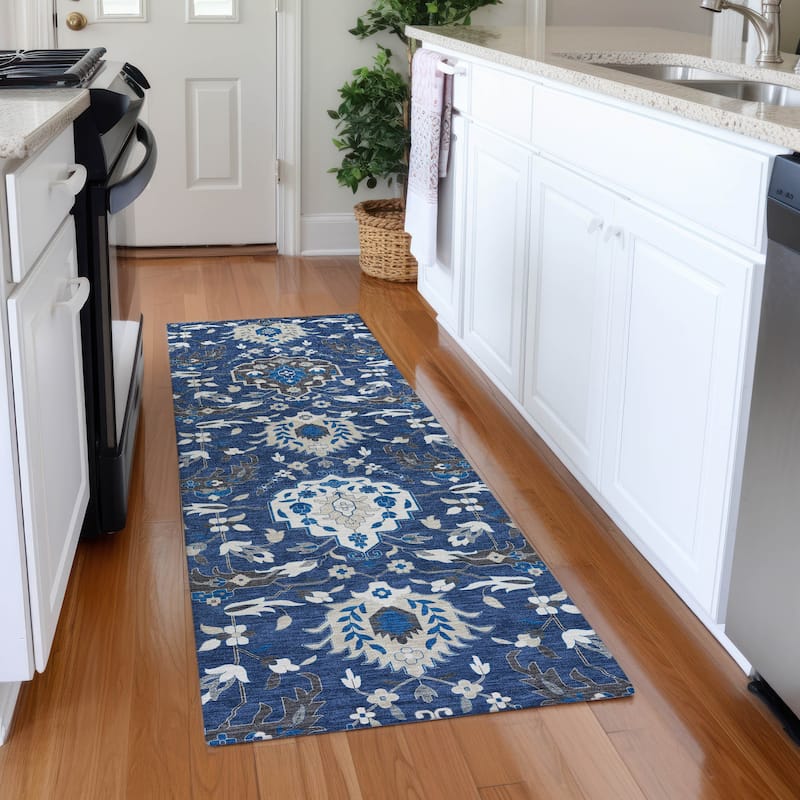 Premium Washable Super Soft Traditional Majestic Mayfield Rug - Navy - 2'3" x 7'6"