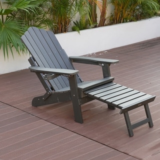 Clihome HIPS Folding Patio Adirondack Chair with Pull-out Ottoman - Bed ...